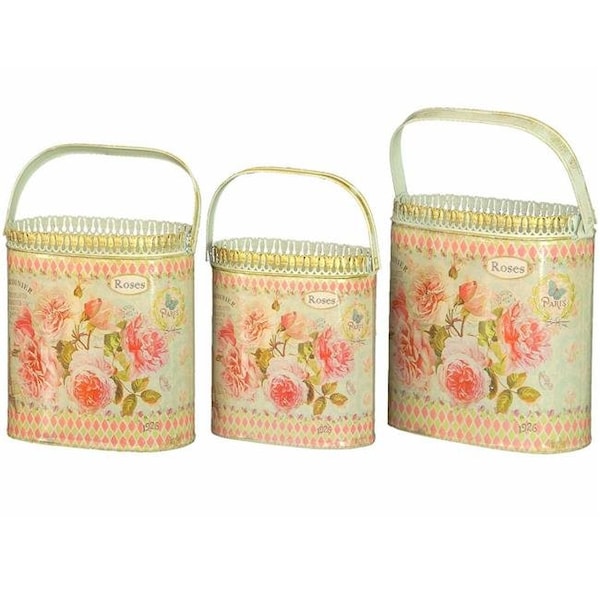 Dolce Mela DMMV559-S3 French Country Planters Vintage Metal Decorative Containers & Flower Pots - Set of 3 DMMV559-S3 - main